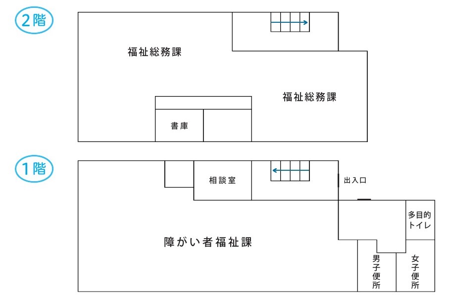 益田市福祉事務所の1階と2階の見取り図の画像
