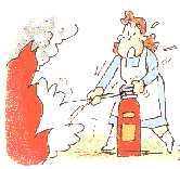 消火器で火を消す女性のイラスト