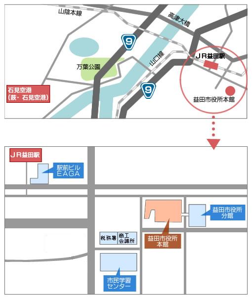 益田市役所周辺の地図の画像