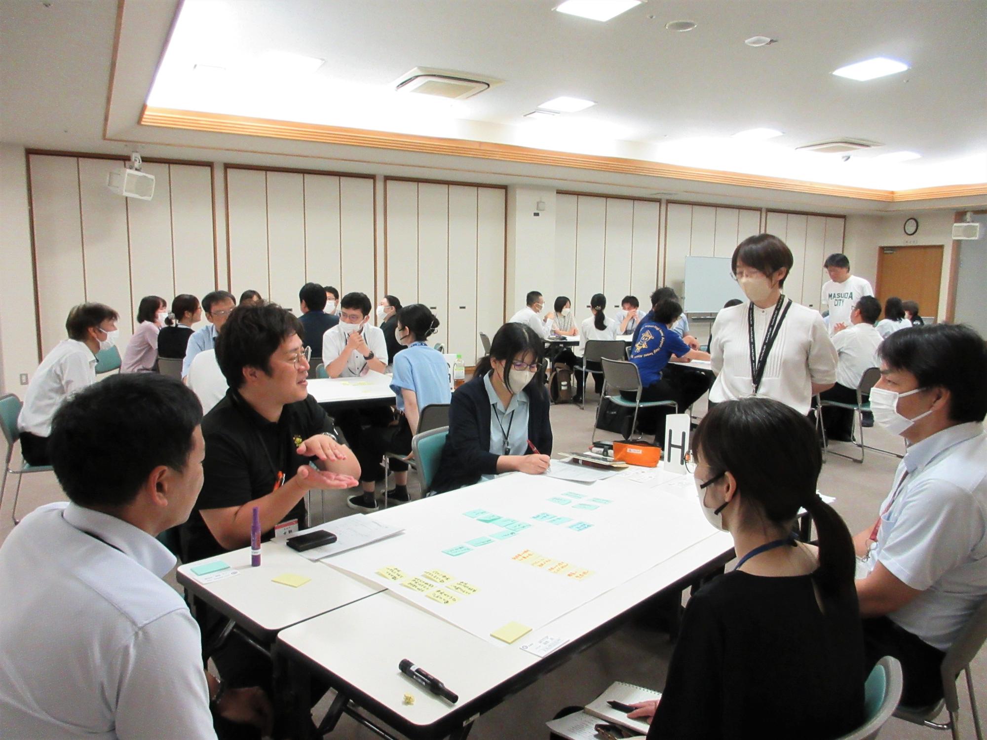 窓口改革について不安や心配事を吐き出し解決策をみんなで話し合っている