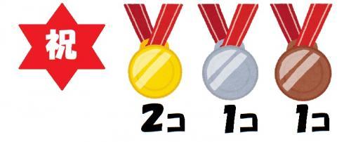 金メダル2個、銀メダル1個、銅メダル1個のイラスト