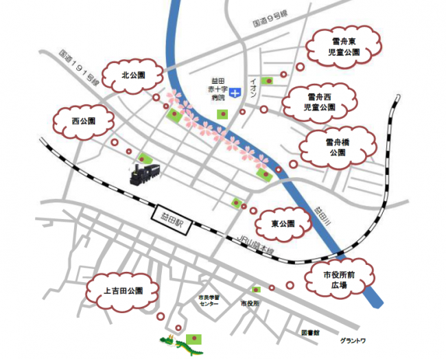 益田駅周辺の街区公園マップの画像