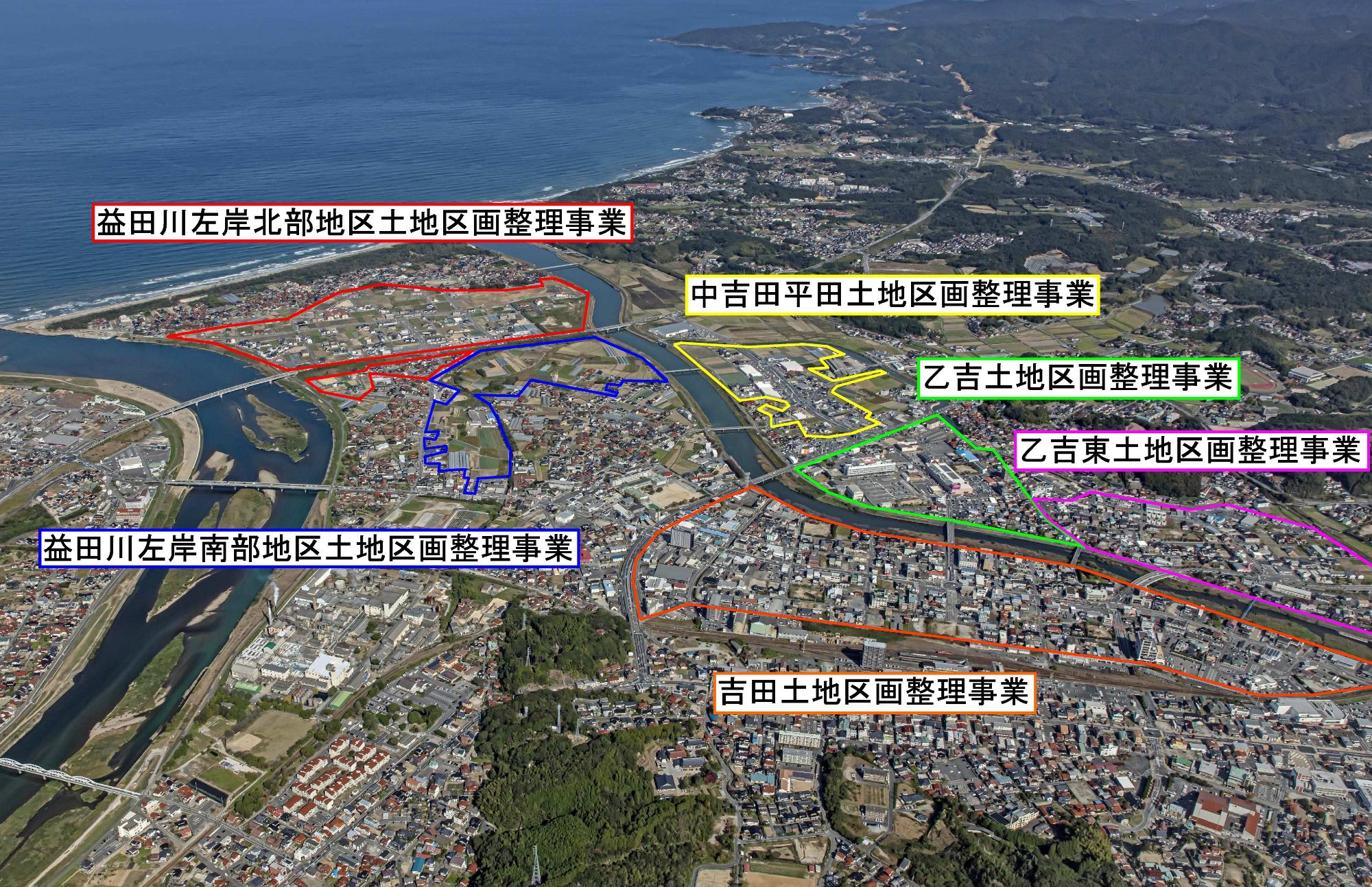 益田市の土地区画整理事業の位置を示した地図