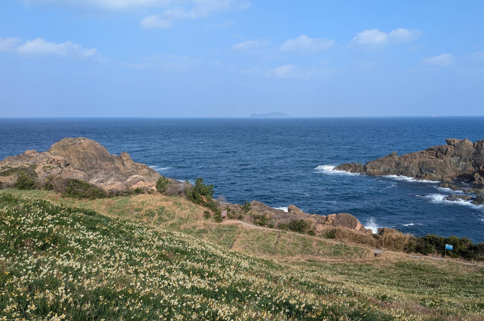 丘の上から日本海と高島を望む