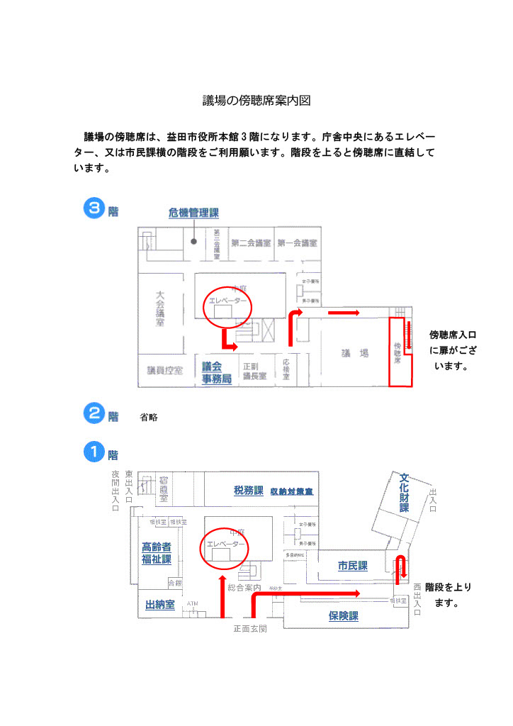 議場の傍聴席案内図